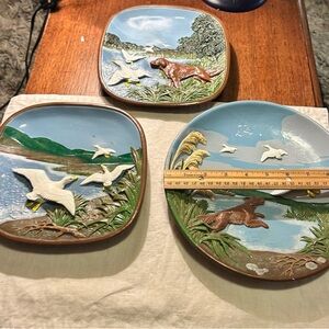 Set of Three Wildlife Themed 3D Decorative Plates - Folk Art